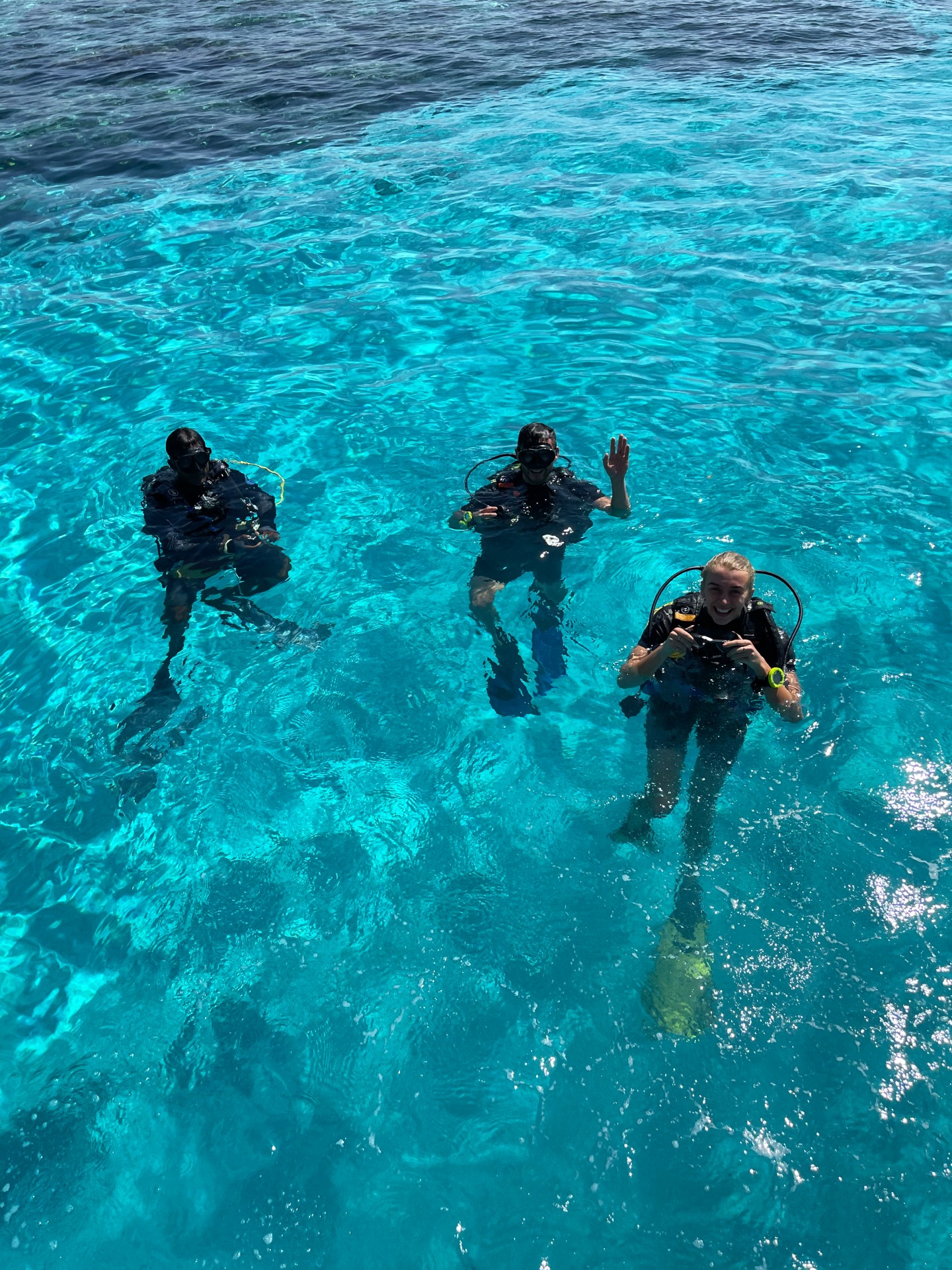 Setting up for a scuba dive in the ocean