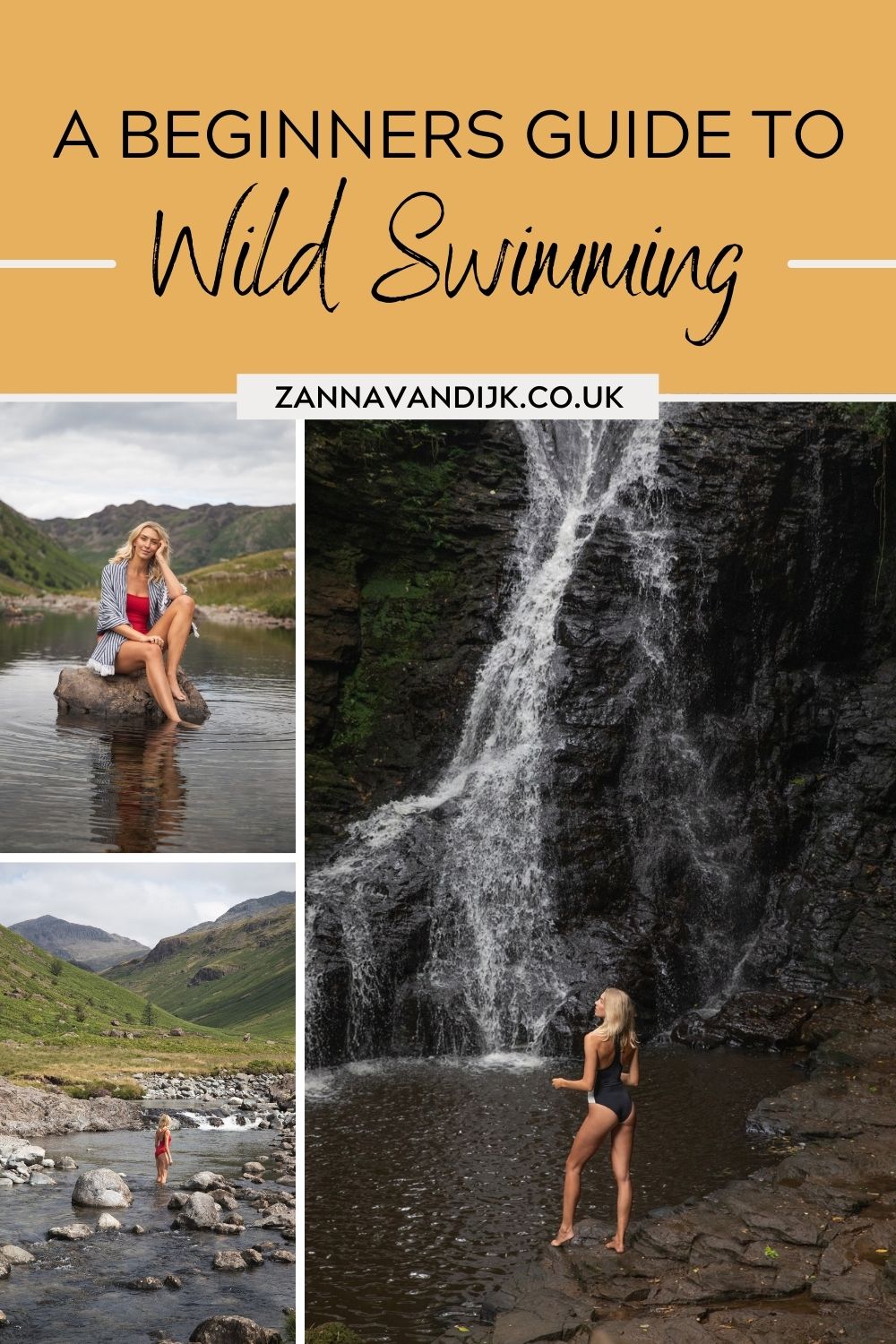 Pinterest cover for bookmarking blog post on the beginners guide to wild swimming