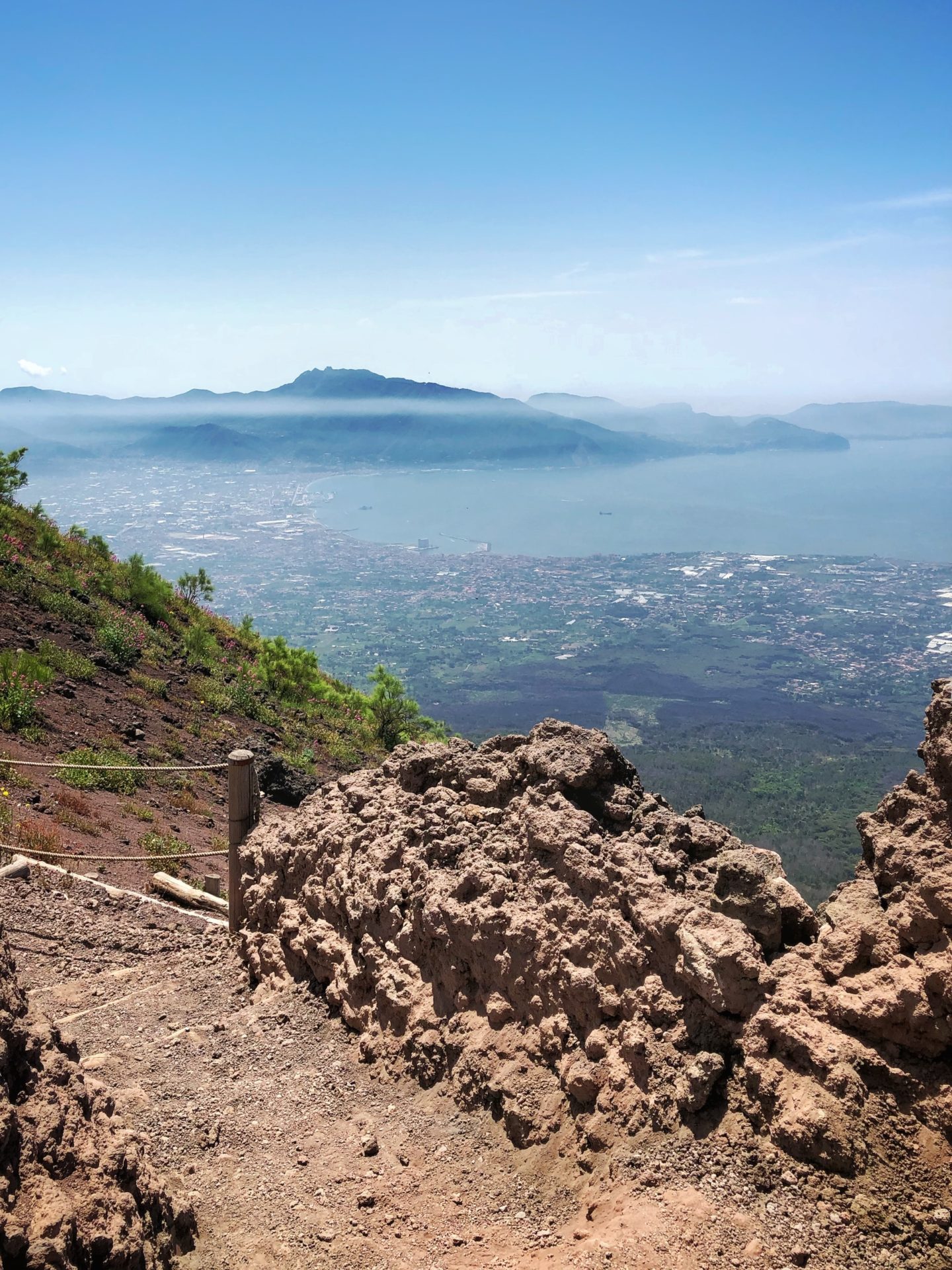 The hiking path at Mount Vesuvious with beautiful views of the Amalfi Coastline