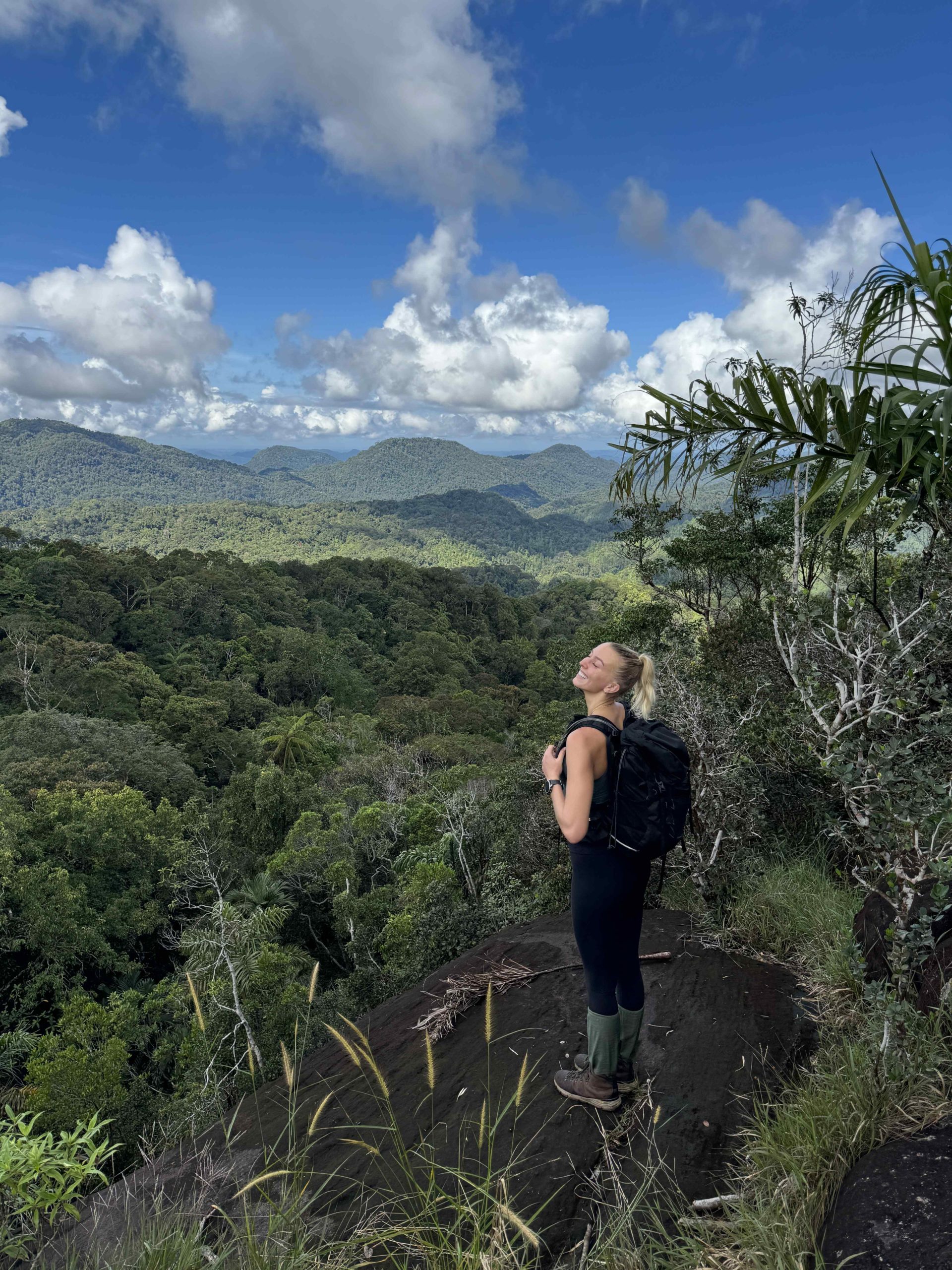 Zanna van Dijk at a viewpoint looking out across Sri Lanka