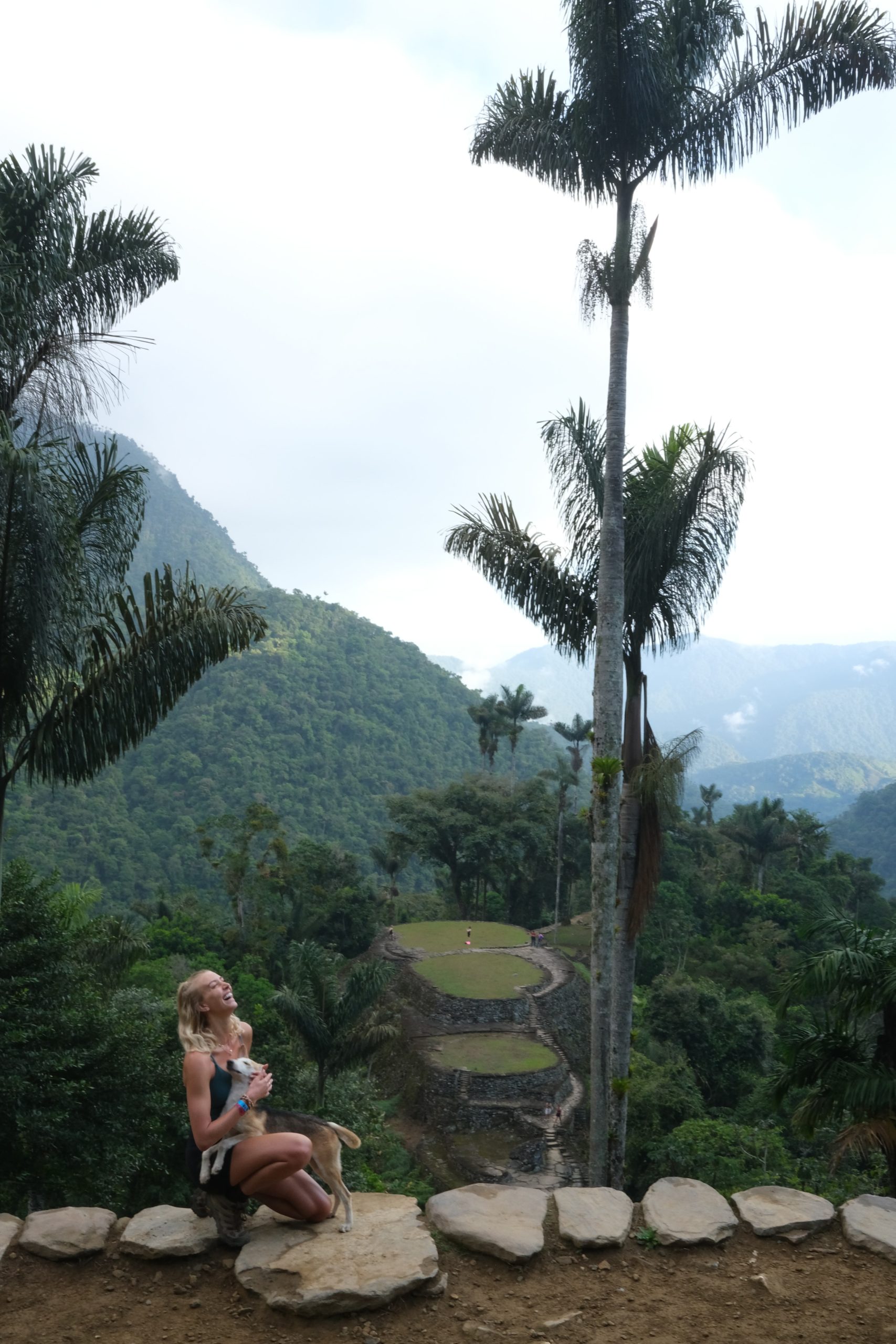 Zanna van Dijk and dog at the Lost City in Colombia