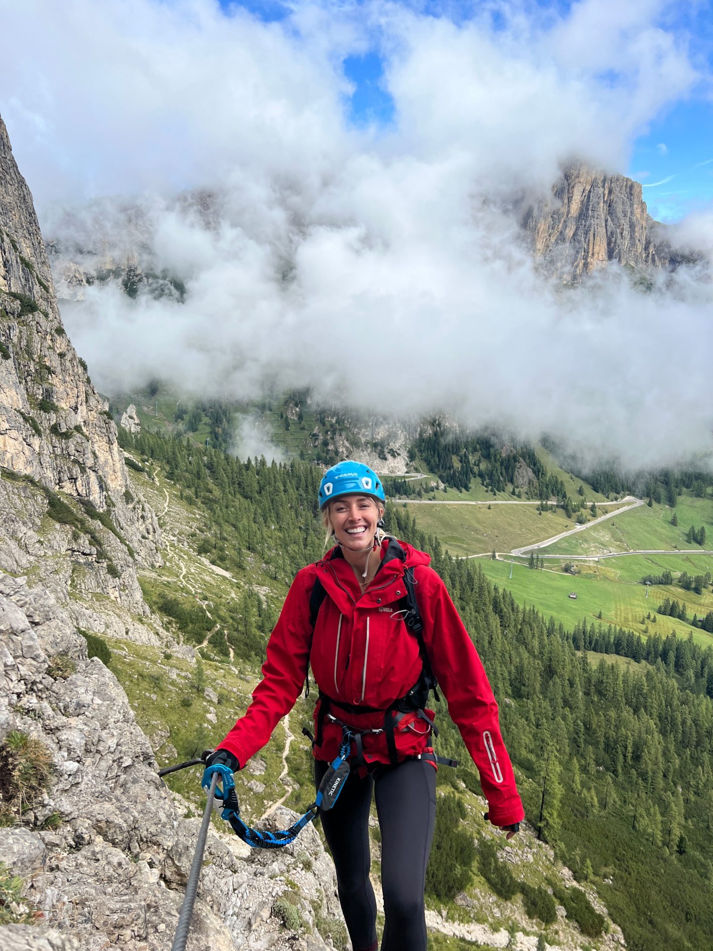 Zanna van Dijk on a via ferrata in the Dolomites