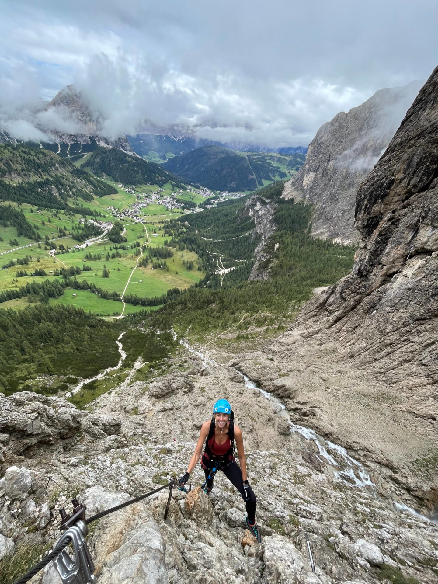 Zanna van Dijk on a via ferrata in the Dolomites